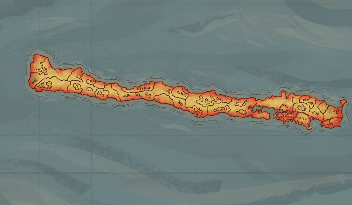 Map of the Elich region showing 16 interconnected cities including Acira, Aneres, Aclat, and Sanera with travel routes between them